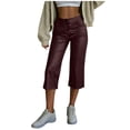 thumbnail image 2 of Bloomae Women Faux Leather Capri Pants Going Out Casual Button Elastic High Waist Cropped Pants Y2K Trendy Straight Leg Capris with Pockets, 2 of 10
