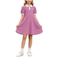 thumbnail image 2 of Amidoa Girls Summer Dresses A-Line Short Sleeve Dresses Print Kids Casual Sundress Pink Size 8, 2 of 7