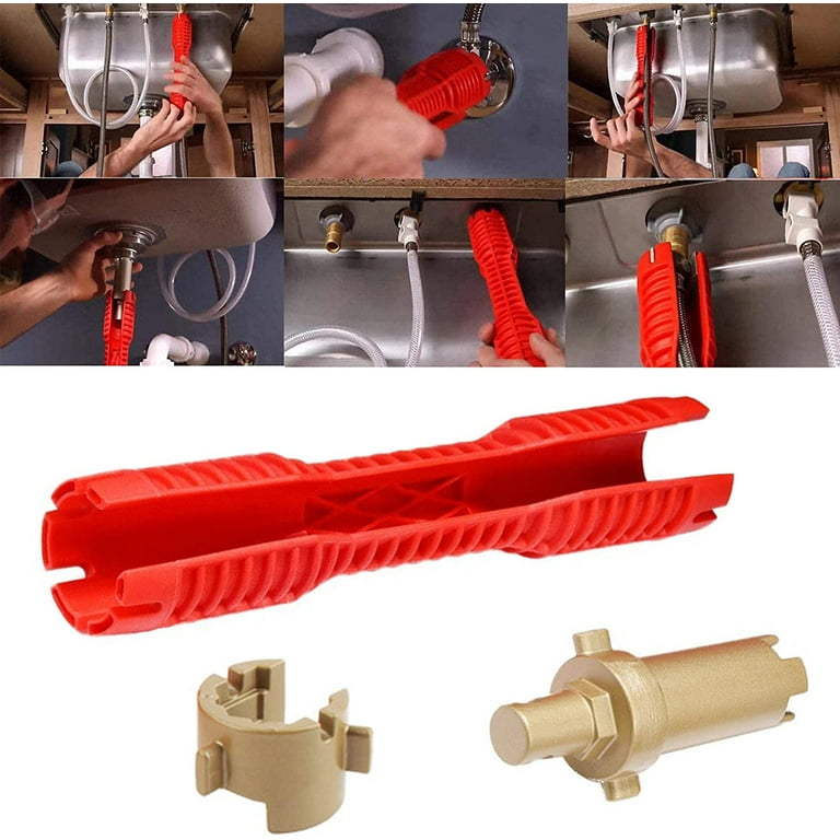 Faucet and Sink Installer, 5 in 1 Multi-purpose Wrench Plumbing Tool, Red 