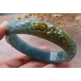 thumbnail image 4 of Icy Green Yellow Natural A JADE Jadeite Bird Phoenix Flower Bangle Bracelet 59 mm 680044 TN, 4 of 12