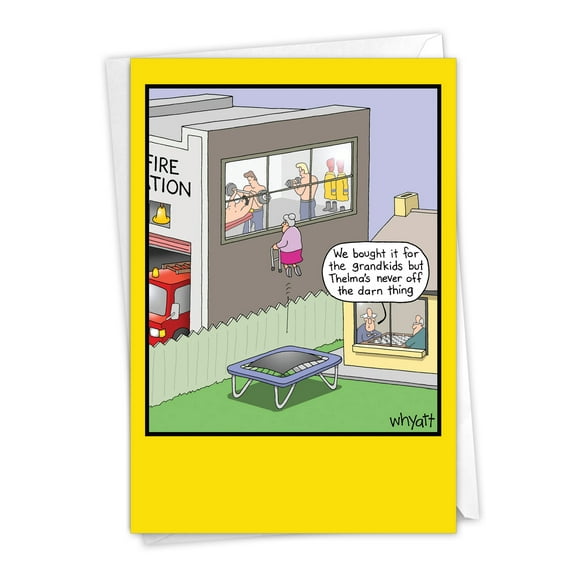 NobleWorks - 1 Funny Birthday Card with Envelope - Grandma's Trampoline