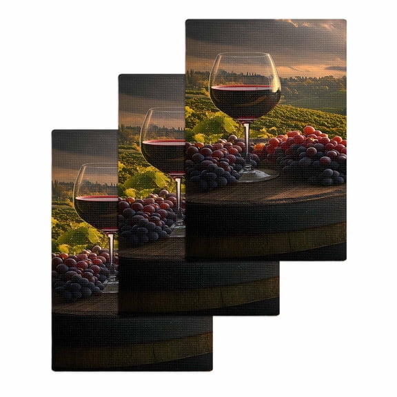 Country Kitchen Dish Towels for Drying Dishes Set of 3, Grapes Casks Wine Farmhouse Waffle Weave Microfiber Terry Hand Tea Bathroom Towels Quick Dry & Absorbent Towel 15.7x23.6