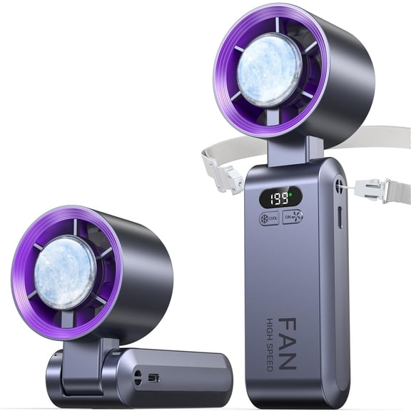 Handheld Portable Turbo Fan with Ice Cooler – 199 Speed Rechargeable Personal Fan 20000 RPM for Travel Outdoor Home Office Purple