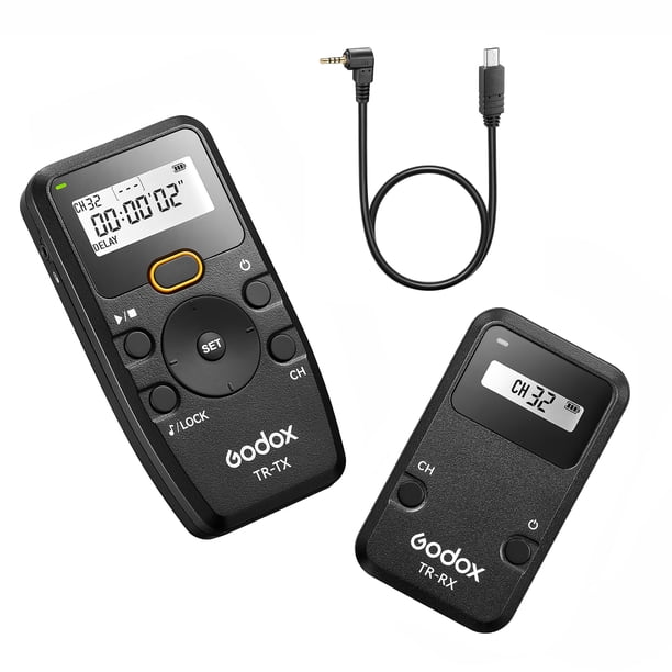 Kit de control remoto TR Series 2.4G Temporizador inalámbrico Control remoto Obturador de cámara remoto (transmisor y receptor) 6 configuraciones de temporizador 32 canales Distancia de control de 10 Irfora Kit de control remoto