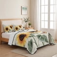 thumbnail image 5 of Twin XL Quilt Set 68''x98'', Yellow Sunflowers Lightweight Summer Bedspread Coverlet Set with 2 Pillow Shams, Floral in Blooms Pastoral Plants Breathable All Season Quilt Bedding for Dorm/Guest Room, 5 of 9