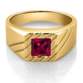 thumbnail image 2 of Gem Stone King 1.00 Ct Princess Red Created Ruby 18K Yellow Gold Plated Silver Men's Ring (Size 12), 2 of 3