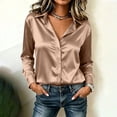 thumbnail image 2 of EaskTriop Womens Satin Shirts Loose Fit Button Down Lapel Collar Long Sleeve Elegant Business Office Daily Shirt, 2 of 7