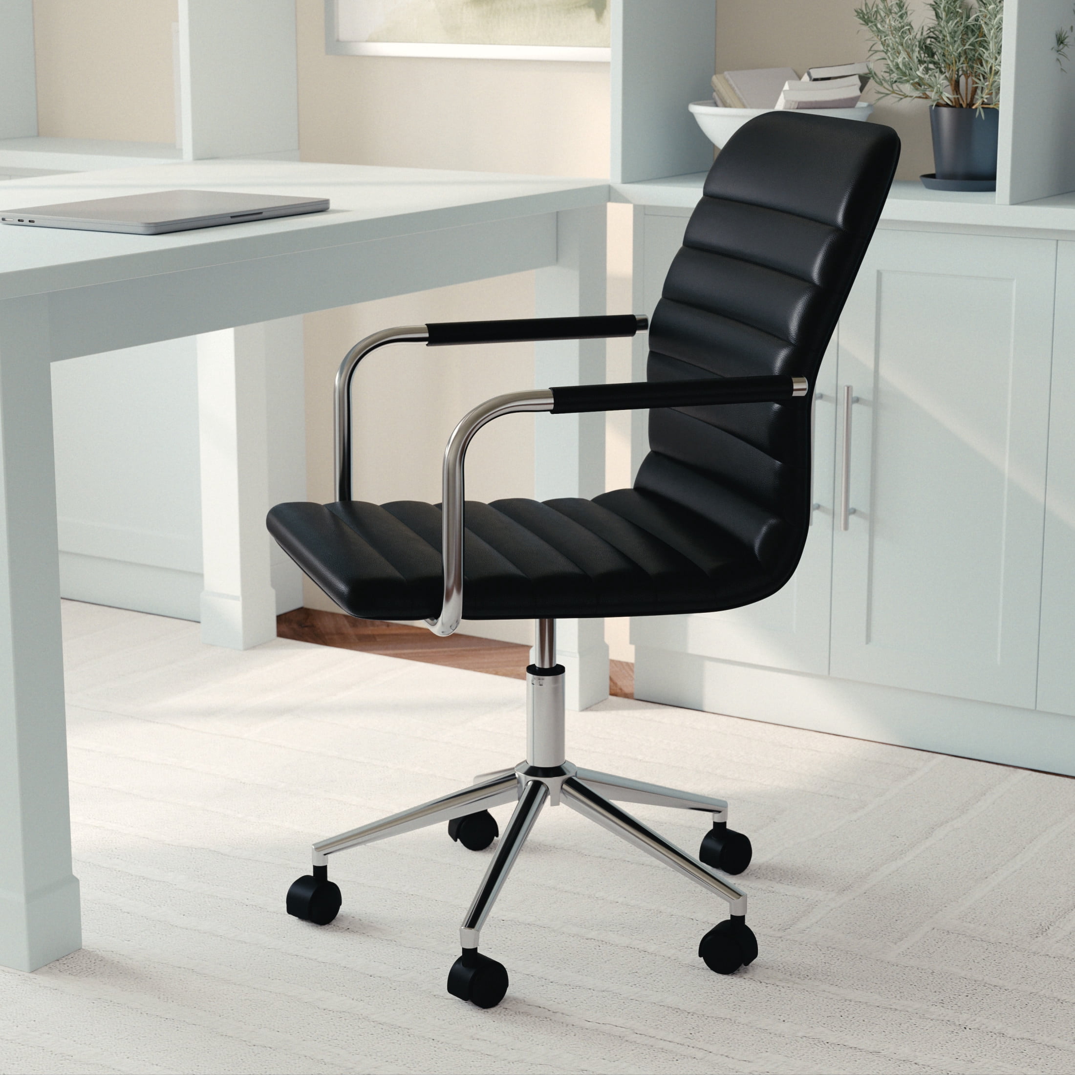 Martha Stewart Taytum Upholstered Office Chair in Black/Polished Nickel