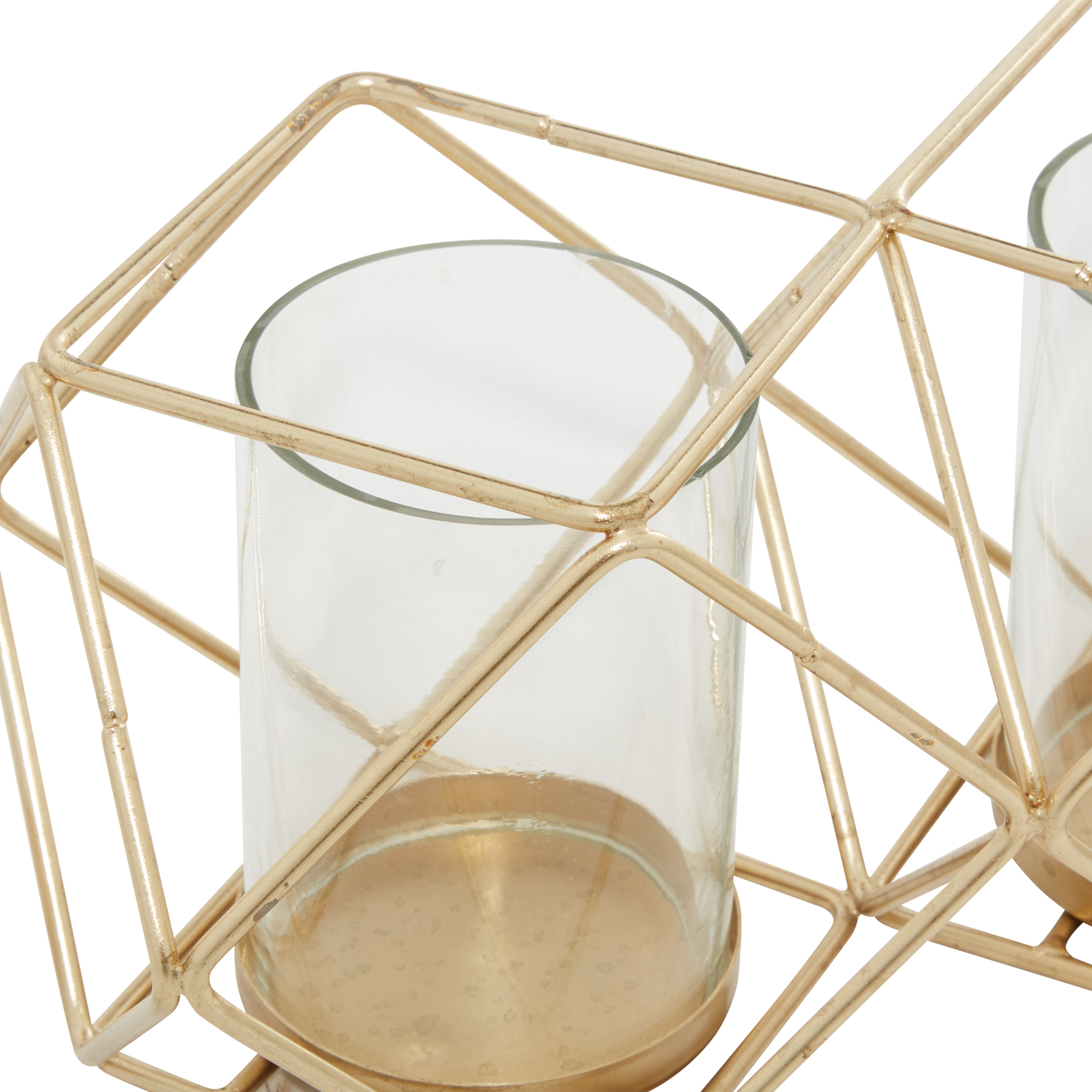 DecMode 15.25"W, 5.5"H Metal Modern Candle Holder, Gold, 1 - Piece