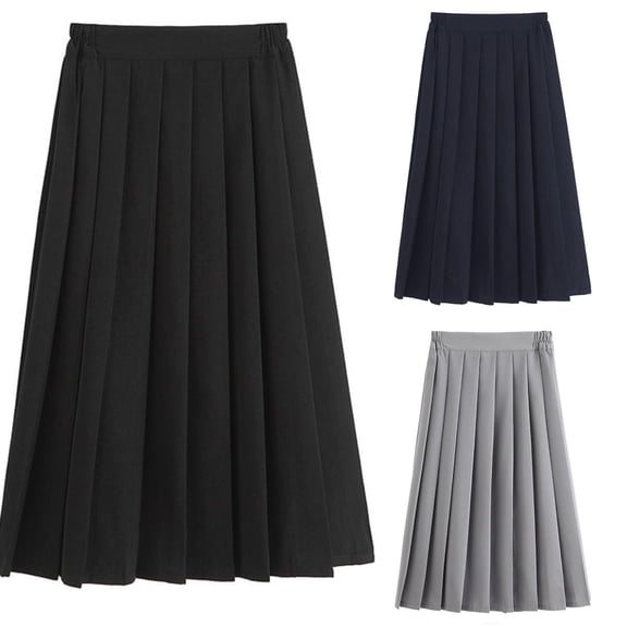 Babcutegg Pleated Skirt for Kid Girls College Style Mid Length Soild Color Back to School Wear A Line Girls School Wear Clothes Black Size 3XL