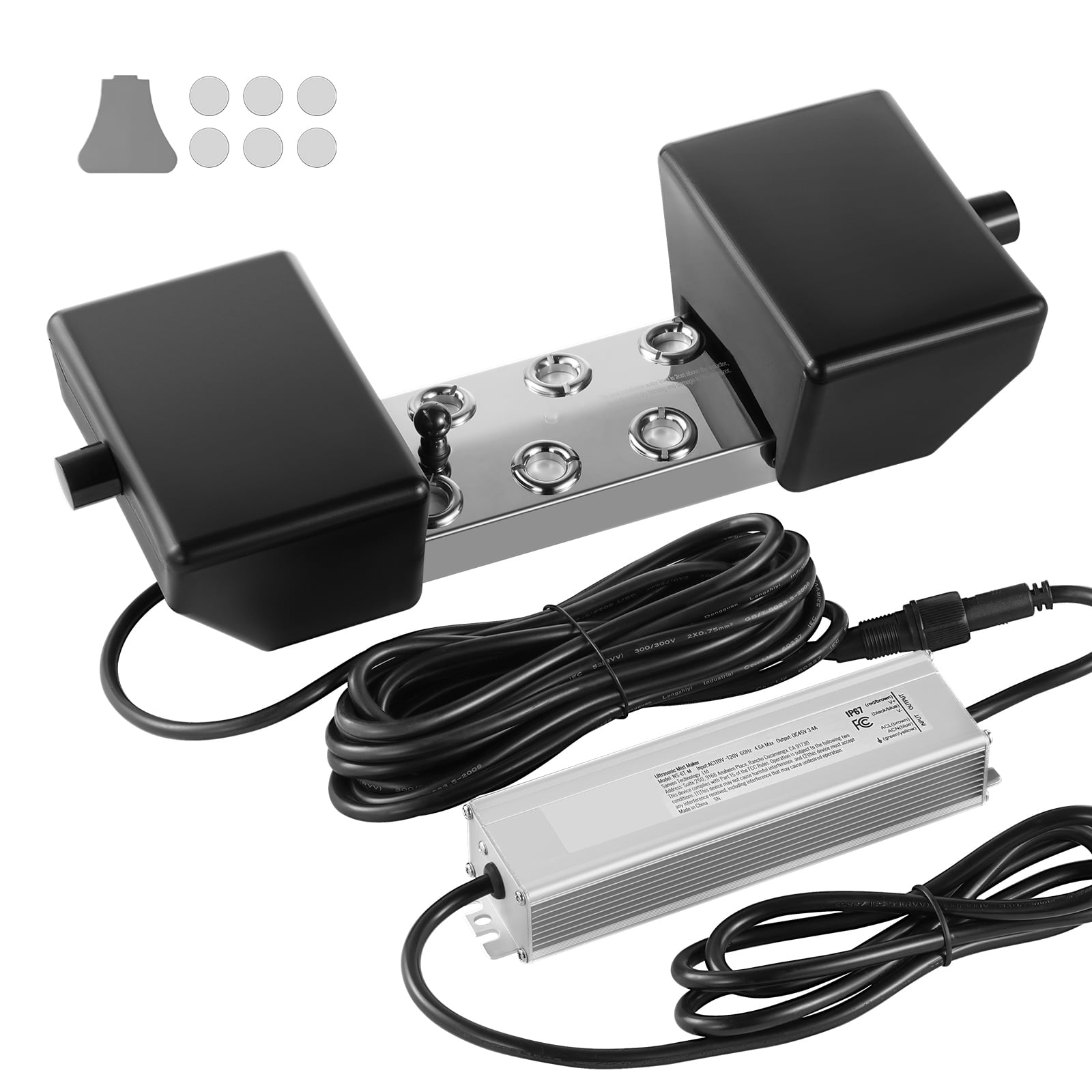 KFFKFF Ultrasonic Fog Creator 6 Head, 4500mL/H Mist Generator, 165W IP67 Water-Resistant Power Unit, Float, Spare Discs, Ideal for Ponds, Gardens, Rockeries, Greenhouses, Halloween Decor