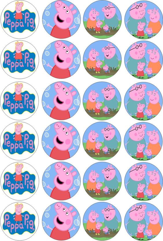 24 Peppa Pig Edible Wafer Paper Cup Cake Toppers 