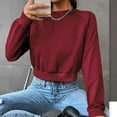 thumbnail image 4 of XuJwPNcy Womens Cropped Sweatshirt Soft Crewneck Long Sleeve Oversized Lightweight Basic Solid Color Crop Tops, 4 of 6