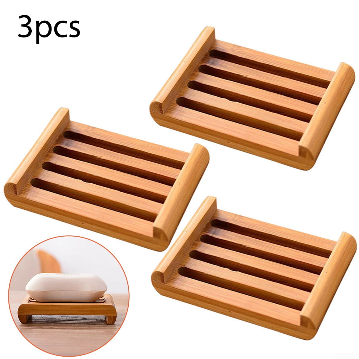 Natural Wood Wooden Soap Dish Storage Tray Holder Bath Shower Plate Bathroom to