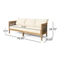 thumbnail image 3 of Rattler Acacia Wood and Round Wicker Outdoor 3 Seater Sofa with Cushions, Teak, Mixed Brown, and Beige, 3 of 8