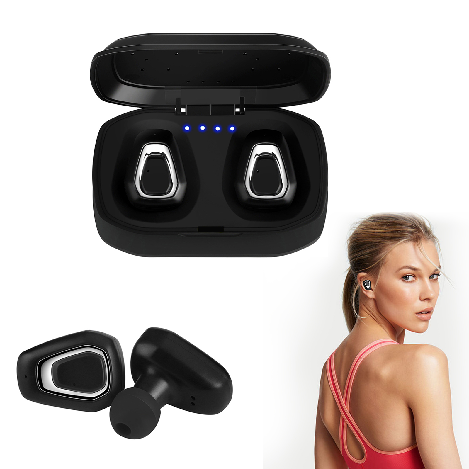 Bluetooth 5.0 Bass True Wireless Headphones, Sports Wireless Earbuds Earphones, Built-in Microphone for iPhone, Samsung, Android Phone