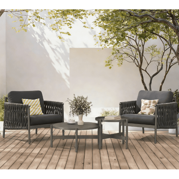 EVERITE Outdoor Conversation Set,2 Sofas 2 Tables for Patio & Backyard Gatherings,Dark Gray