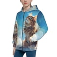 thumbnail image 2 of Pofeuu Blue Sky Winged Cat Print Teenage Zipper Hoodie Sweatshirts Hooded Casual Jackets With Pocket For Boys Girls-Small, 2 of 6