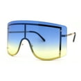 thumbnail image 2 of Oversize Wrap Shield Rimless 80s Funky Sunglasses Gold Blue Yellow, 2 of 4