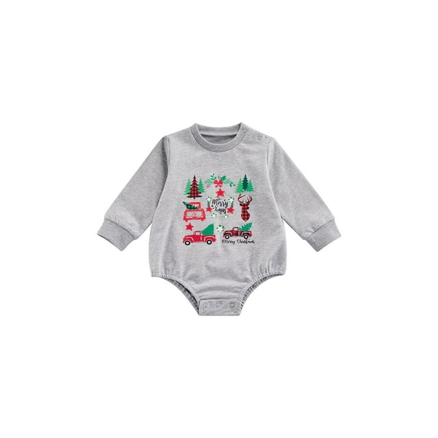 Kmbangi Baby Romper Cartoon Patterns Print O-Neck Long Sleeve Bodysuit