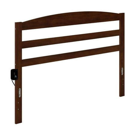 Walnut Headboard - Slatted Wood Design with Charging Station - Elegant Bedroom Upgrade