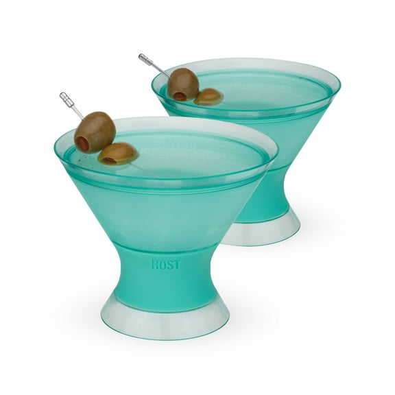 Host Freeze Plastic Martini Glasses, Cooling Cups, 9 oz Set of 2, Aqua