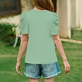 thumbnail image 3 of ZKIRBJV Girls Tops Size 10-12 Casual Puff Short Sleeve Tees Tops Summer Cute Crew Neck Tshirts Girls Trendy Floral Plain Blouses Mint Green 5-6 Years, 3 of 4