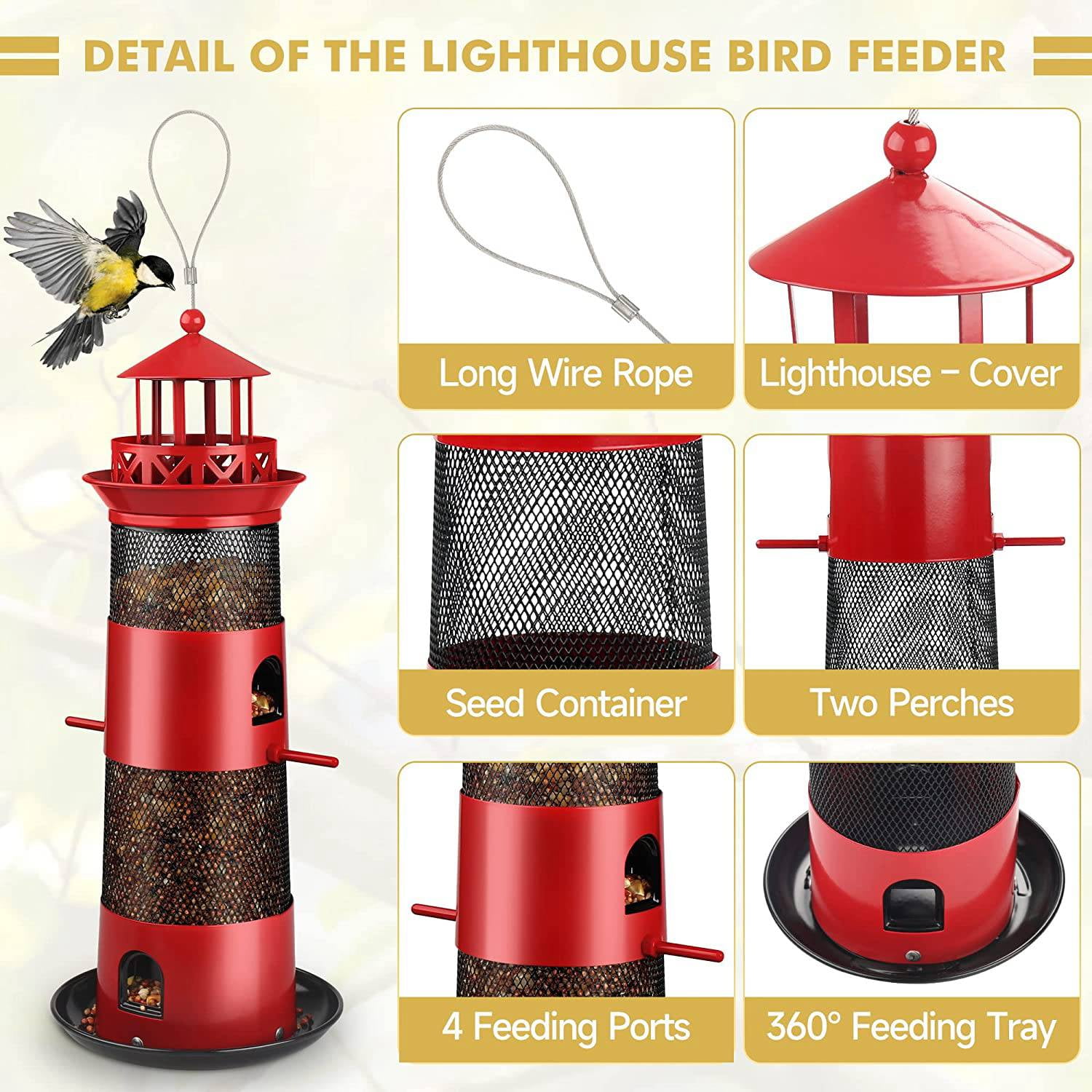 Bird Feeders for Outdoors Hanging, Squirrel Proof Wild Bird Feeder for Outside, Metal Bir C5453