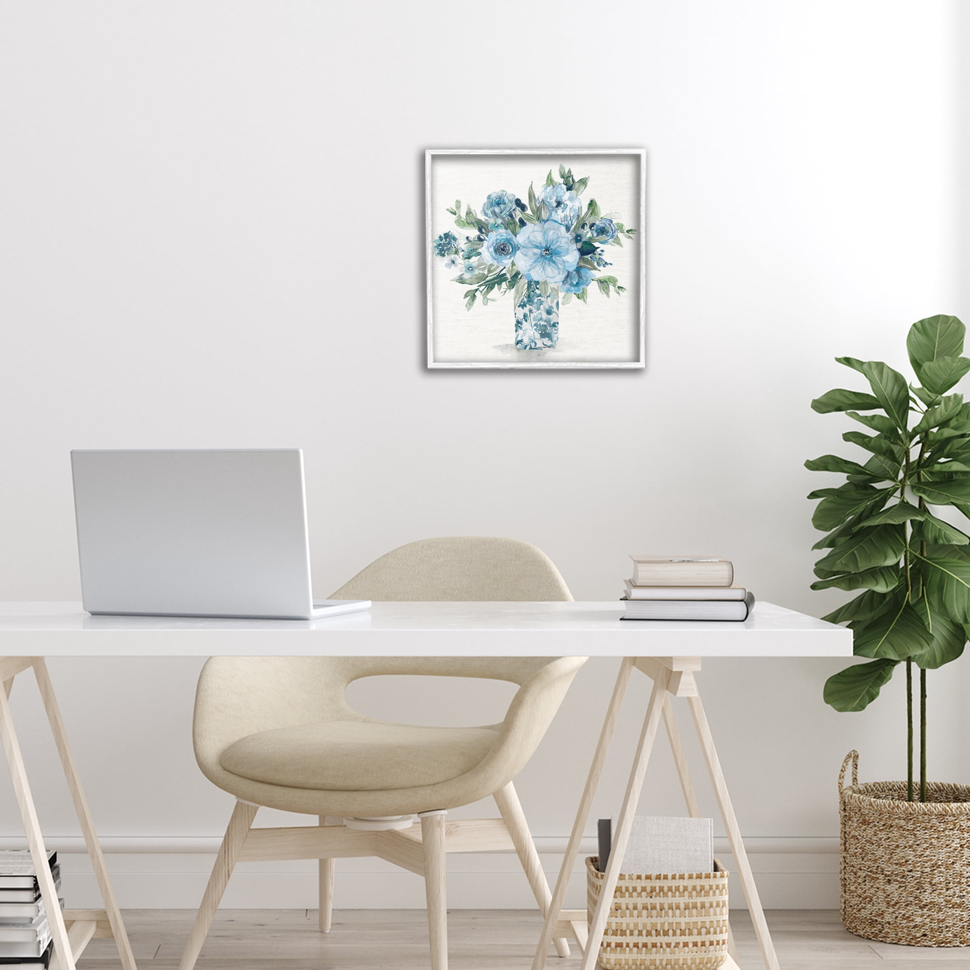 Stupell Industries Pastel Blue Bouquet Foliage White Framed Giclee Art, design by Carol Robinson