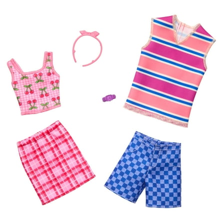 Barbie Clothes, Fashion & Accessory Pack with Cherry-Inspired Outfits for Barbie & Ken Dolls