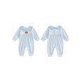 thumbnail image 2 of RUINIXCW Newborn Baby Boy Girl Halloween Outfit Baby Girls Boys Fall Clothes Blue Plaid Bubble Romper Cute Pumpkin Embroidered Long Sleeve Doll Collar Jumpsuit, 2 of 9