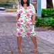 thumbnail image 2 of Gibobby Vestido largo para mujer, de verano Vestido con cuello en V y estampado floral de manga corta informal de verano para mujer Boho Beach Mini Swing Sundr(Rosa caliente,XL), 2 of 5