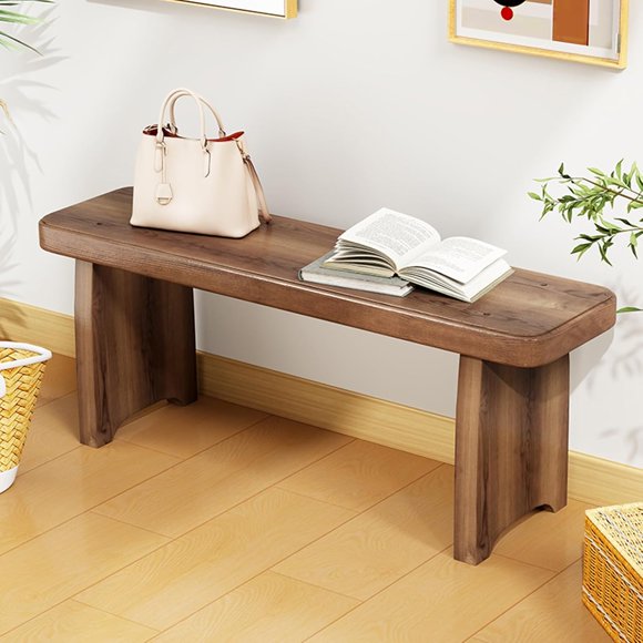 Wooden Bench Indoor Farmhouse Entryway Bench Rustic Dining Bench Elm Wood Shoe Changing Stool Long Bench for Living Room Bedroom Bedside Hallway Patio Garden Lawn
