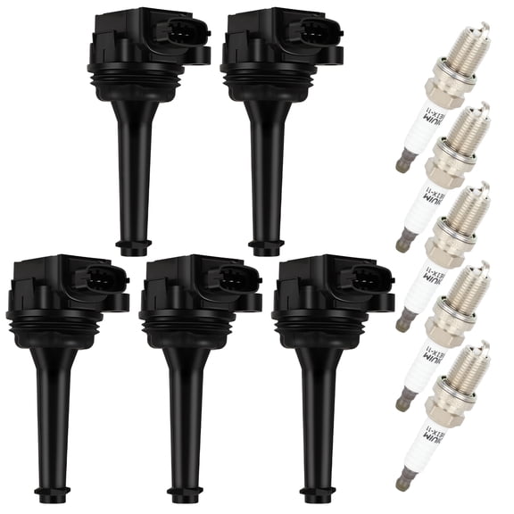 SCITOO Ignition Coil Coils & Iridium Spark Plugs fit for Volvo 1999 2000 2001 2002 2003 2004 C70 2001 2002 2003 2004 2005 S60 UF341 5 ignition coils for 5 iridium Spark Plugs