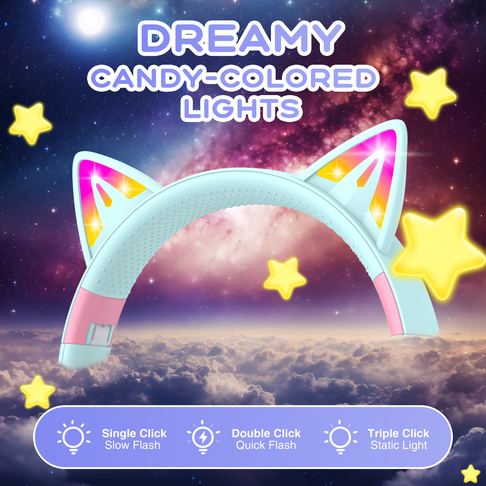 Hoey Cat Ear Kids Bluetooth Headphones, Pink photo 5