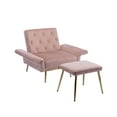 thumbnail image 3 of Accent Recliner Chair with Ottoman, Velvet Upholstered Armchair with Adjustable Armrests and Backrest, Modern Button Tufted Lounge Chair with Metal Legs for Living Room, Pink, 3 of 7