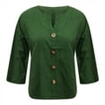 thumbnail image 4 of T Shirts for Women Long Sleeve Shirt Women Tops 3/4 Sleeve Cotton Linen Button Down V Neck Shirts Casual Loose Outfits Clothes Womens Fashion Top Shirts, 4 of 5