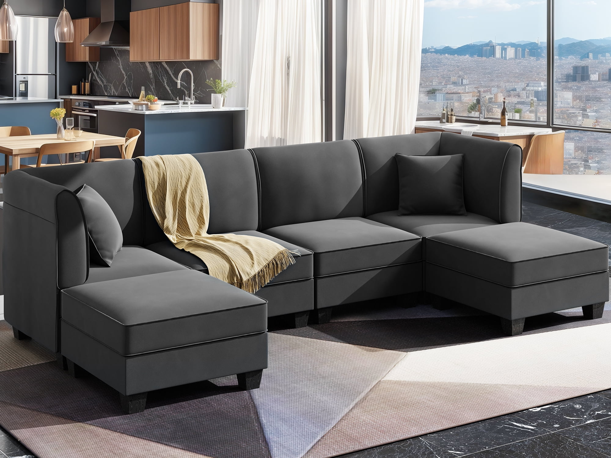 Walsunny Modular Sectional Sofa with Reversible Chaise, UShape