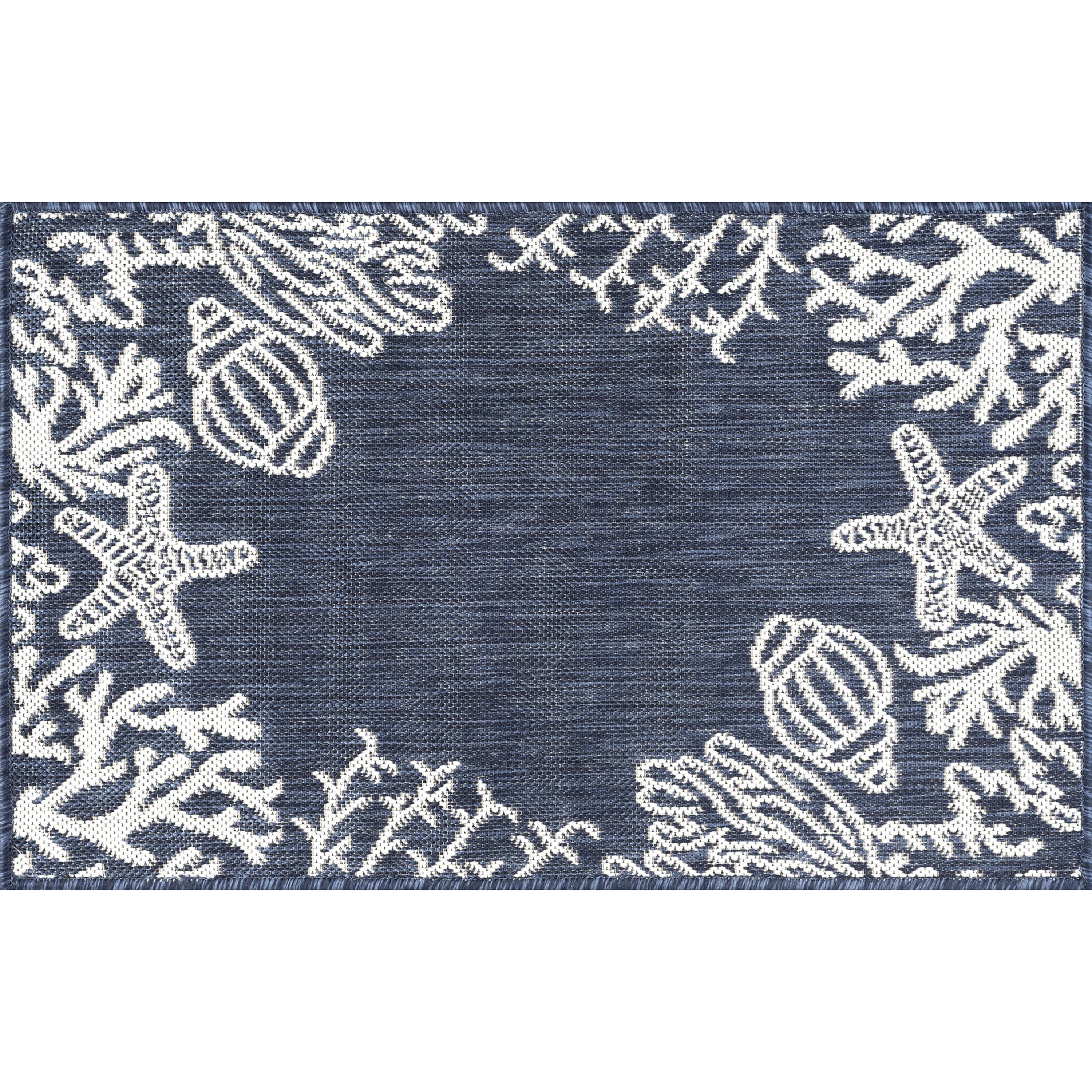 Bliss Rugs Coastal Indoor Outdoor Rug Low-Profile Floor Mat for Patio, Entrance, Front Door | Navy, 2' x 3'