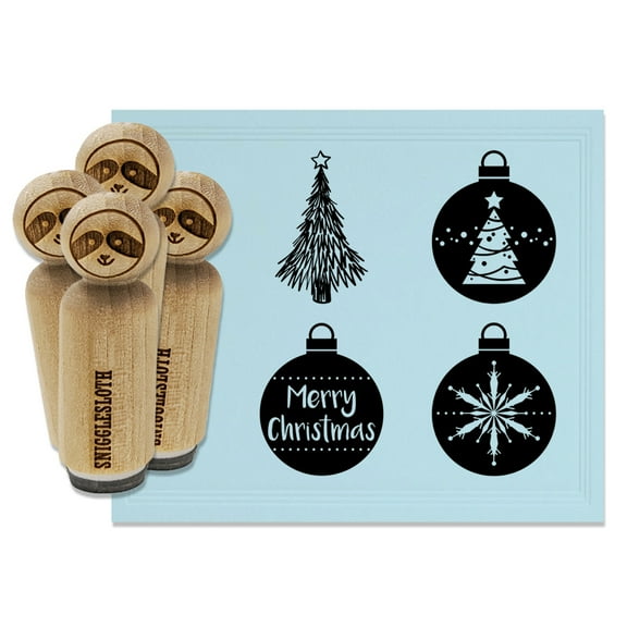 Christmas Holiday Ornaments and Tree Rubber Stamp Set for Scrapbooking Crafting Stamping - Mini 1/2 Inch
