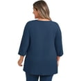 thumbnail image 4 of GRACE & GRANDEUR Women's Plus Size Tunic Tops Pintuck Pleated V Neck 3/4 Sleeve Henley Button Shirts Casual Blouses 1X Navy Blue, 4 of 6