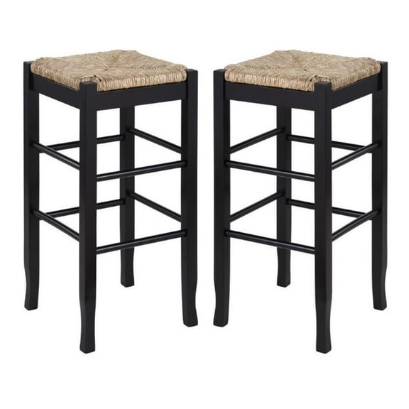 Home Square Sq Rush 29" Stationary Bar Stool in Black - Set of 2