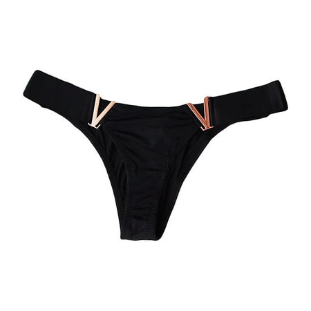 

harmtty Low Waist Hip Lifting Women Panties V-Shaped Metal Decoration Underwear for Daily Wear Black M