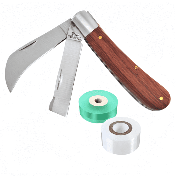 Grafting Gardening Knife with Double Blades and 2 Rolls Grafting Tape, Pruning Tool for Fruit Tree Floral Plant Repair