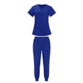 thumbnail image 2 of Muscularfit Comfy Summer Sets Pullover Scrubs Sets Pleated Work Sets Blue Shirt Short Sleeve V-Neck Shirt And Shorts Set Women, 2 of 6