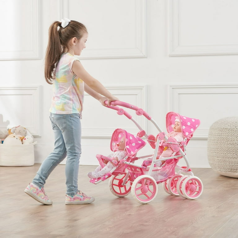 Reversible Double Doll Stroller - Pink/Polka Dots - Walmart.com