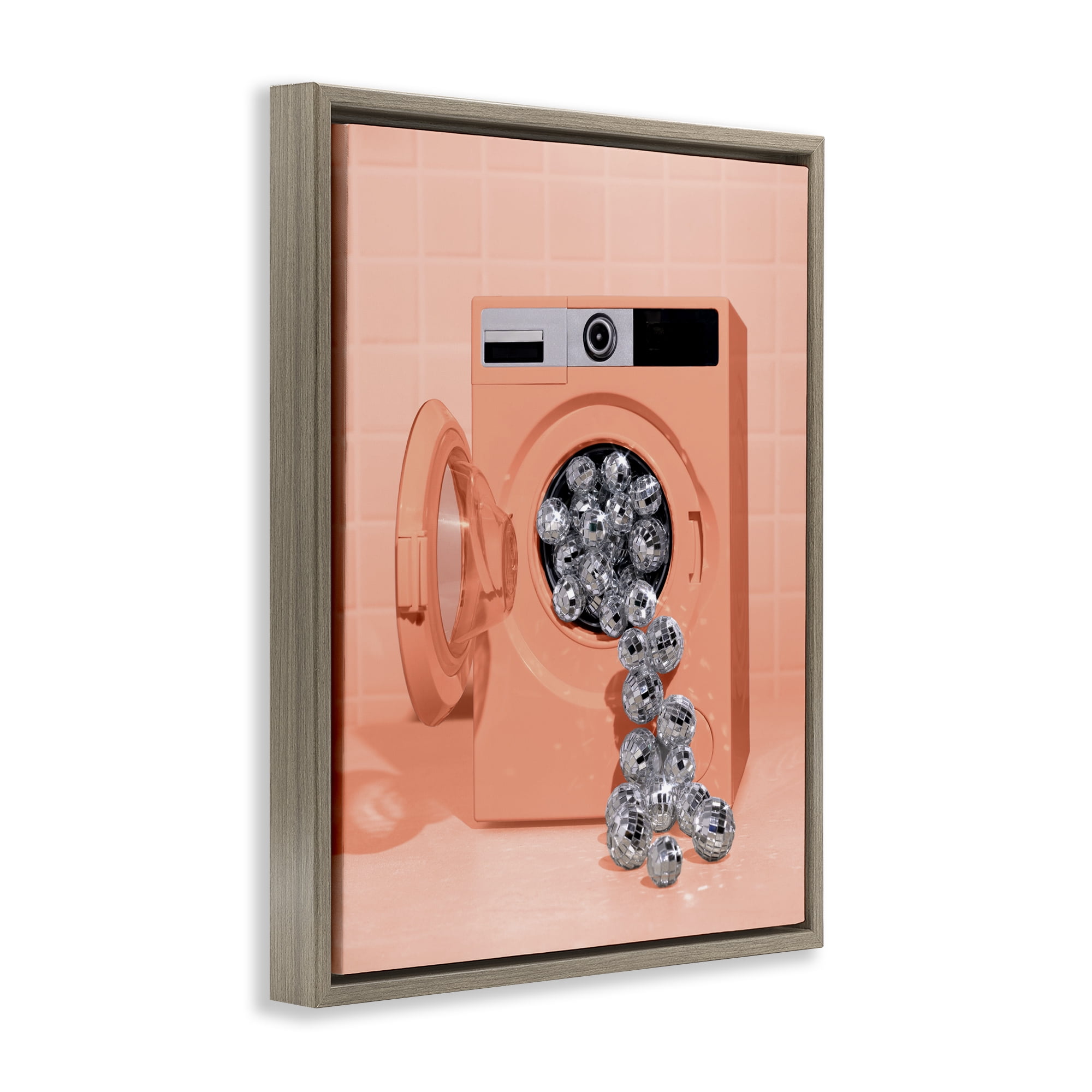 Stupell Industries Disco Laundry Machine over Orange Brown Framed Floater Canvas Wall Art, design by LISH Creative