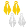 thumbnail image 1 of 4 Pieces Hair Scrunchies Bowknot Satin Chiffon Long Tail Elastics Ribbon Bow Scarf Scrunchie Vintage Ponytail Holder Ties Bands Accessories for Women,White+yellow,White+yellow，G22521, 1 of 7