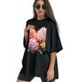 thumbnail image 3 of Plus Size Shirt for Women Black Tops for Women Short Sleeves Shirt for Women Flower22 T Shirt Crewneck Shirt for Women 2XL, 3 of 5