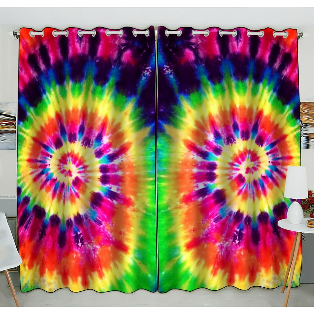 GCKG Colorful Tie Dye Window Curtain,Colorful Tie Dye Grommet Blackout